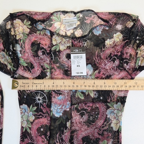 Rue21 Black Sheer Long Sleeve Dragon Print Mesh One-Piece Bodysuit (1-xs & 1-s) - Picture 10 of 13